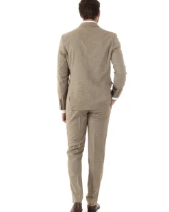Abito uomo doppiopetto completo viscosa giacca pantaloni elegante sabbia melangiato GIOSAL-AE1082A