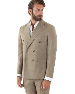 Abito uomo doppiopetto completo viscosa giacca pantaloni elegante sabbia melangiato GIOSAL-AE1082A