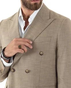 Abito uomo doppiopetto completo viscosa giacca pantaloni elegante sabbia melangiato GIOSAL-AE1082A