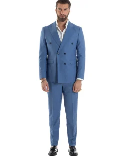 Abito uomo doppiopetto completo viscosa giacca pantaloni elegante blu chiaro melangiato GIOSAL-AE1116A