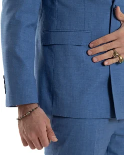 Abito uomo doppiopetto completo viscosa giacca pantaloni elegante blu chiaro melangiato GIOSAL-AE1116A