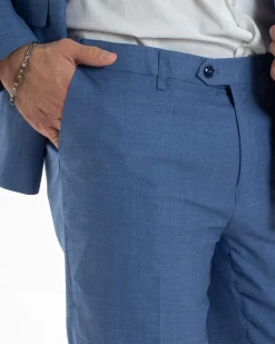Abito uomo doppiopetto completo viscosa giacca pantaloni elegante blu chiaro melangiato GIOSAL-AE1116A