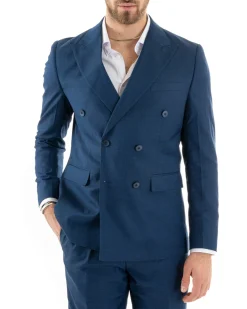 Abito uomo doppiopetto completo viscosa giacca pantaloni elegante blu melangiato GIOSAL-OU2257A