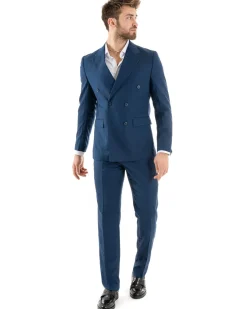 Abito uomo doppiopetto completo viscosa giacca pantaloni elegante blu melangiato GIOSAL-OU2257A