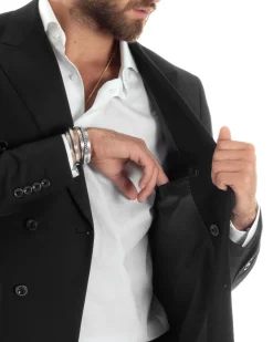Abito uomo doppiopetto completo viscosa giacca pantaloni elegante nero GIOSAL-AE1065A