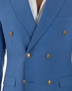 Abito uomo doppiopetto completo giacca pantaloni bottoni metallo blu royal melangiato GIOSAL-AE1204A