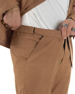 Abito uomo doppiopetto completo giacca pantaloni bottoni metallo camel melangiato GIOSAL-AE1205A