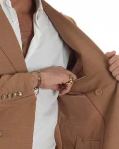 Abito uomo doppiopetto completo giacca pantaloni bottoni metallo camel melangiato GIOSAL-AE1205A