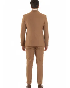 Abito uomo doppiopetto completo giacca pantaloni bottoni metallo camel melangiato GIOSAL-AE1205A