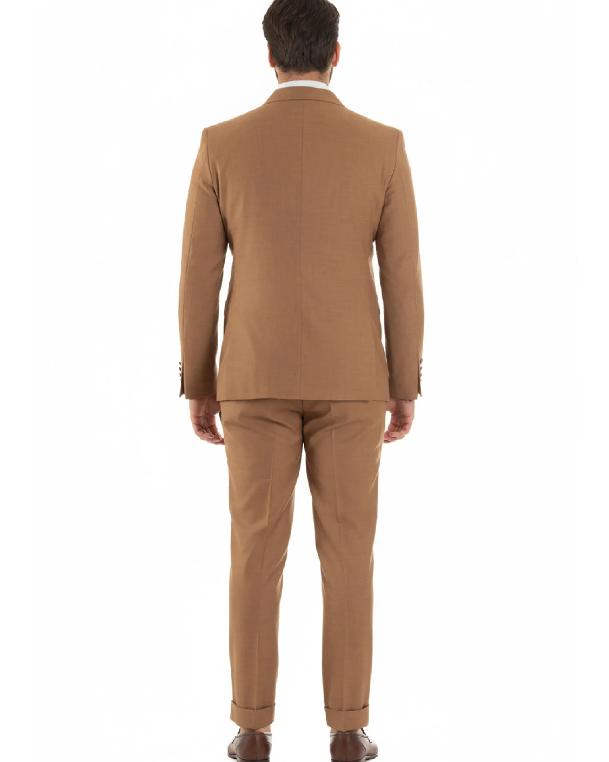 Abito uomo doppiopetto completo giacca pantaloni bottoni metallo camel melangiato GIOSAL-AE1205A