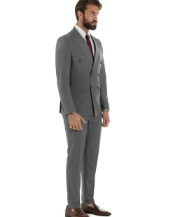 Abito uomo doppiopetto completo viscosa giacca pantaloni elegante grigio GIOSAL-AE1210A