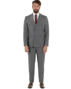 Abito uomo doppiopetto completo viscosa giacca pantaloni elegante grigio GIOSAL-AE1210A