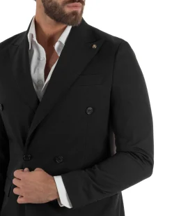 Abito uomo doppiopetto completo giacca pantaloni fibbia pinces nero GIOSAL-AE1249A