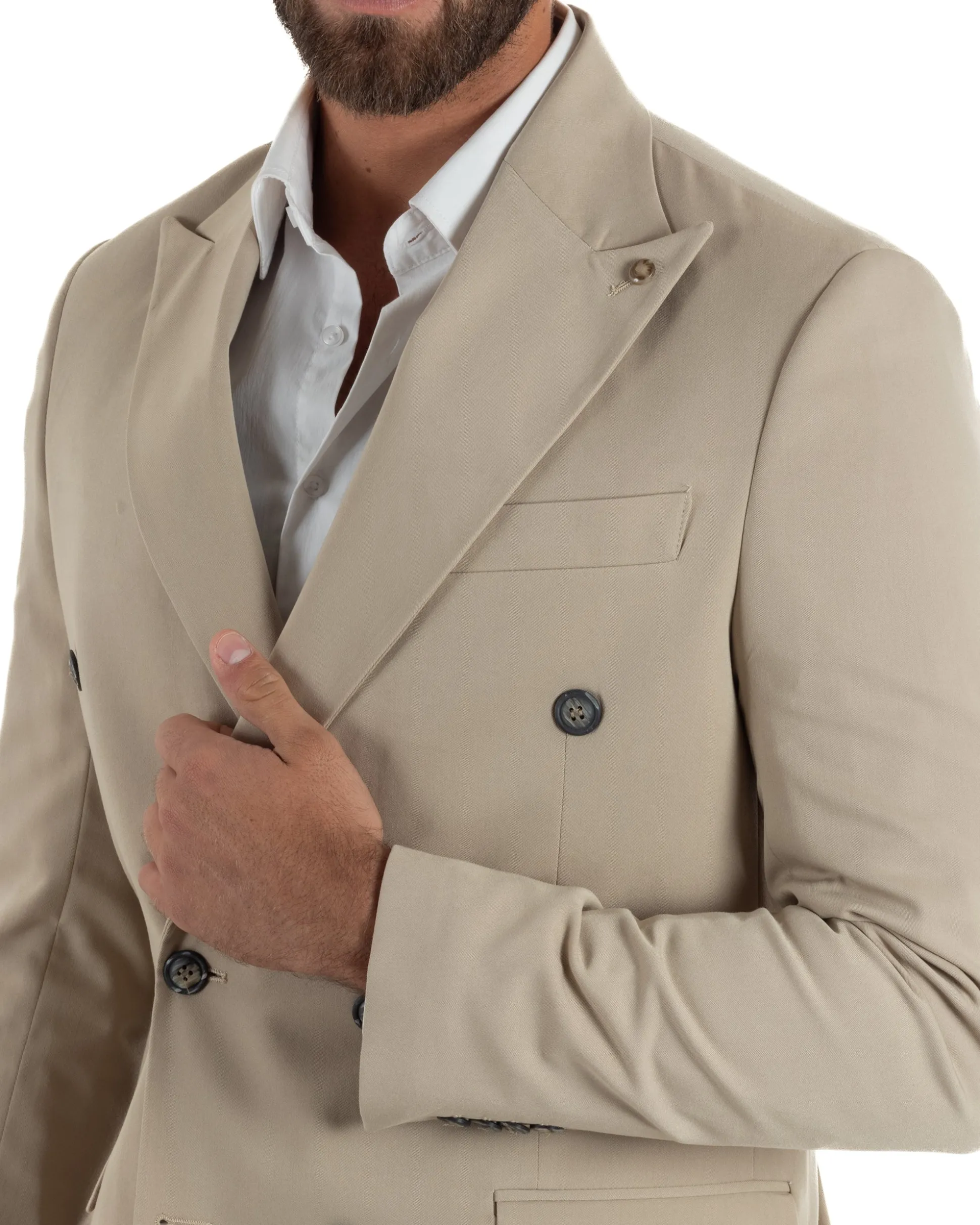 Abito uomo doppiopetto completo giacca pantaloni baggy pinces beige GIOSAL-AE1250A