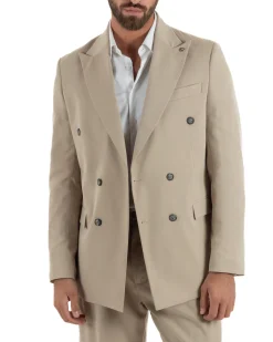 Abito uomo doppiopetto completo giacca pantaloni baggy pinces beige GIOSAL-AE1250A