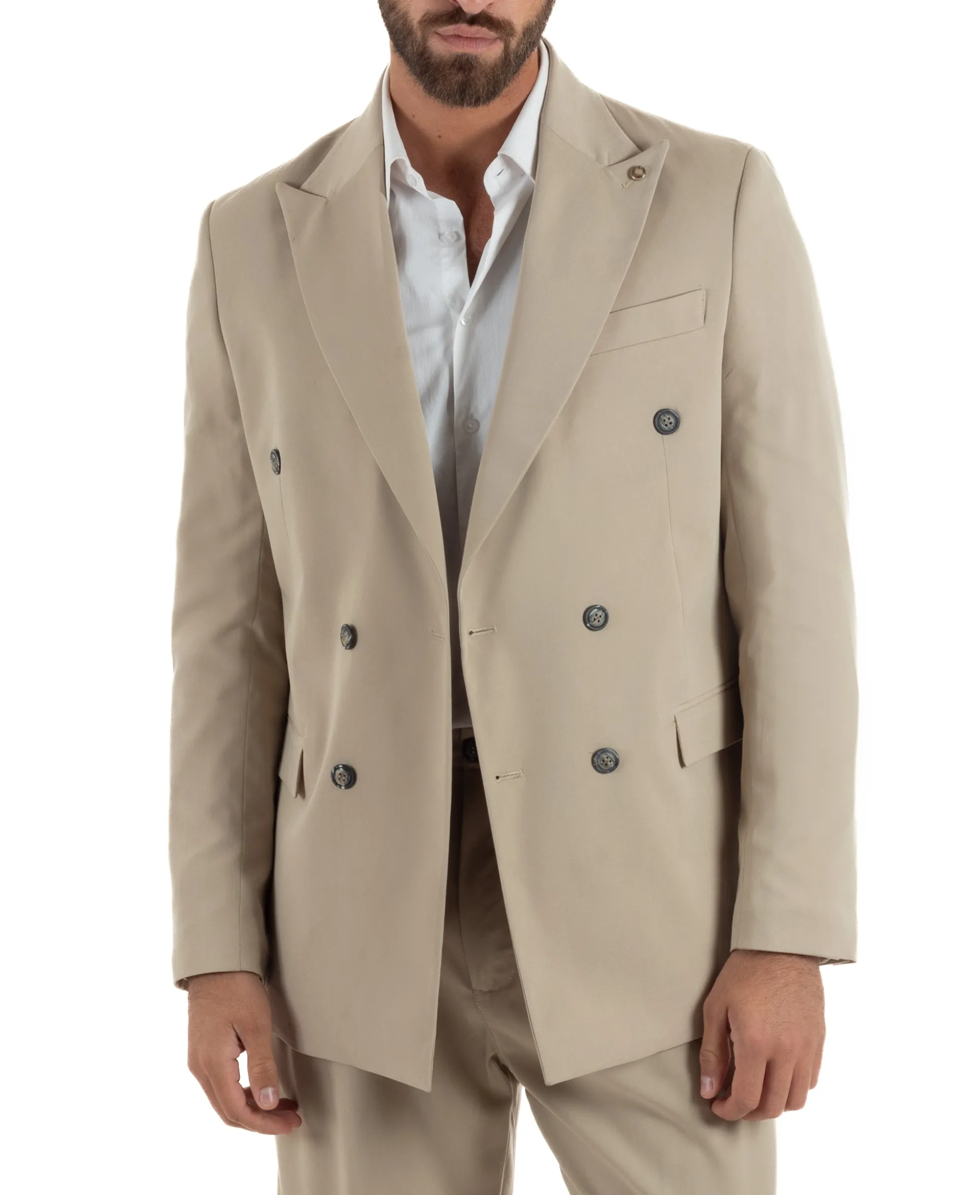 Abito uomo doppiopetto completo giacca pantaloni baggy pinces beige GIOSAL-AE1250A