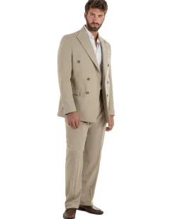 Abito uomo doppiopetto completo giacca pantaloni baggy pinces beige GIOSAL-AE1250A