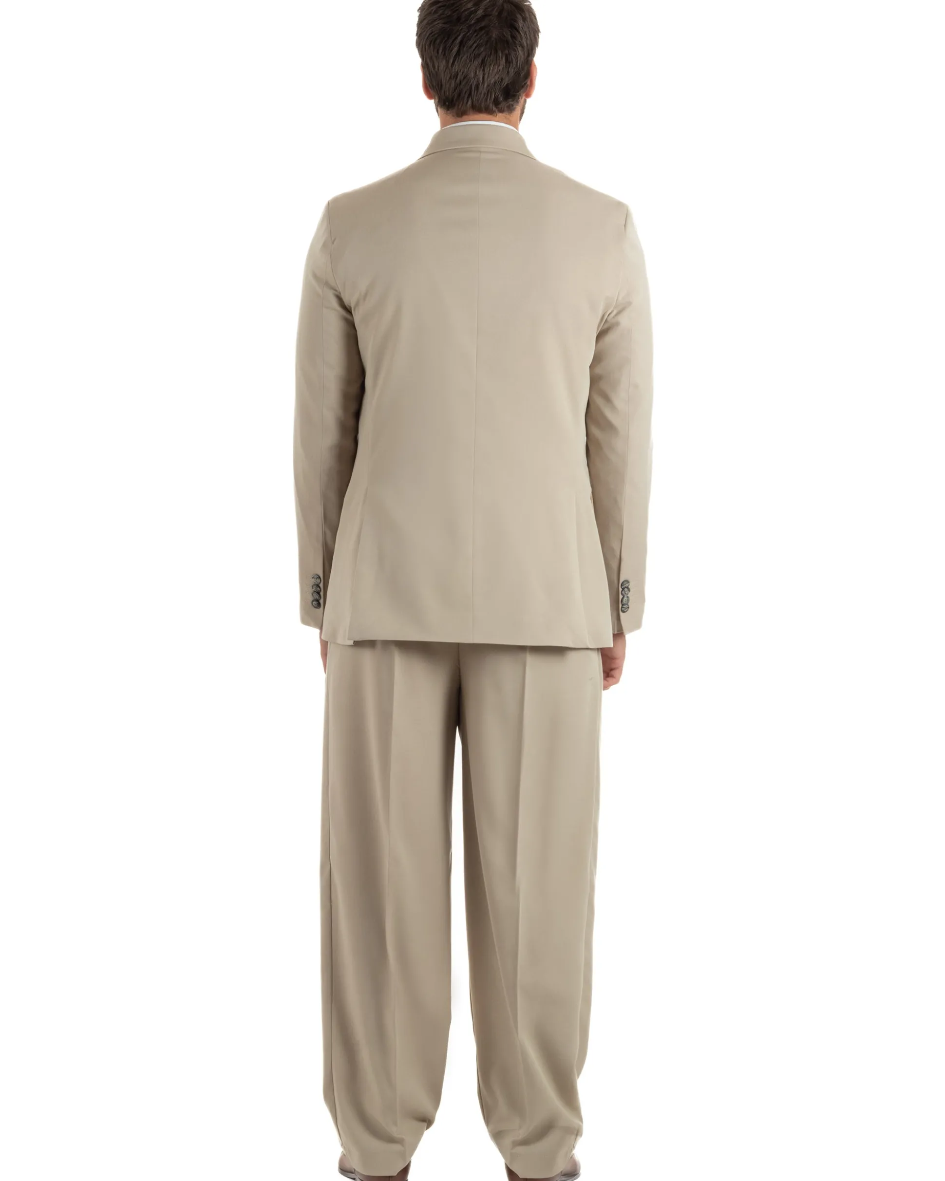 Abito uomo doppiopetto completo giacca pantaloni baggy pinces beige GIOSAL-AE1250A
