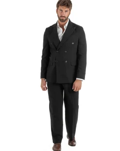 Abito uomo doppiopetto completo giacca pantaloni baggy pinces nero GIOSAL-AE1251A