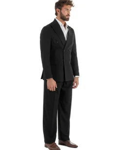 Abito uomo doppiopetto completo giacca pantaloni baggy pinces nero GIOSAL-AE1251A
