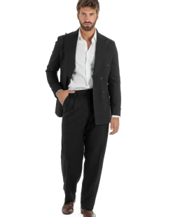 Abito uomo doppiopetto completo giacca pantaloni baggy pinces nero GIOSAL-AE1251A