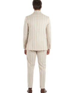 Abito uomo doppiopetto completo gessato giacca pantaloni riga larga beige GIOSAL-AE1257A