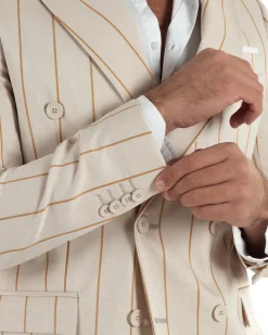 Abito uomo doppiopetto completo gessato giacca pantaloni riga larga beige GIOSAL-AE1257A