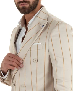 Abito uomo doppiopetto completo gessato giacca pantaloni riga larga beige GIOSAL-AE1257A