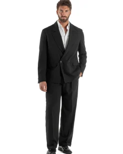 Abito uomo doppiopetto completo giacca 2 bottoni pantaloni baggy nero BlackSunday AE1263A