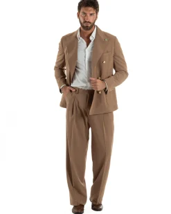 Abito uomo doppiopetto completo oversize giacca bottoni oro pantaloni baggy marrone BlackSunday AE1260A