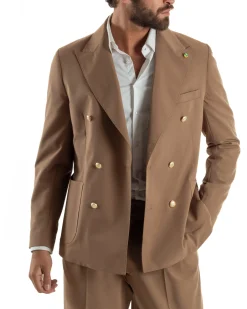 Abito uomo doppiopetto completo oversize giacca bottoni oro pantaloni baggy marrone BlackSunday AE1260A
