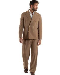 Abito uomo doppiopetto completo oversize giacca bottoni oro pantaloni baggy marrone BlackSunday AE1260A