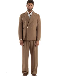 Abito uomo doppiopetto completo oversize giacca bottoni oro pantaloni baggy marrone BlackSunday AE1260A