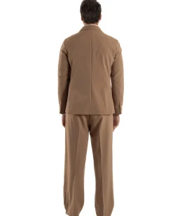 Abito uomo doppiopetto completo oversize giacca bottoni oro pantaloni baggy marrone BlackSunday AE1260A