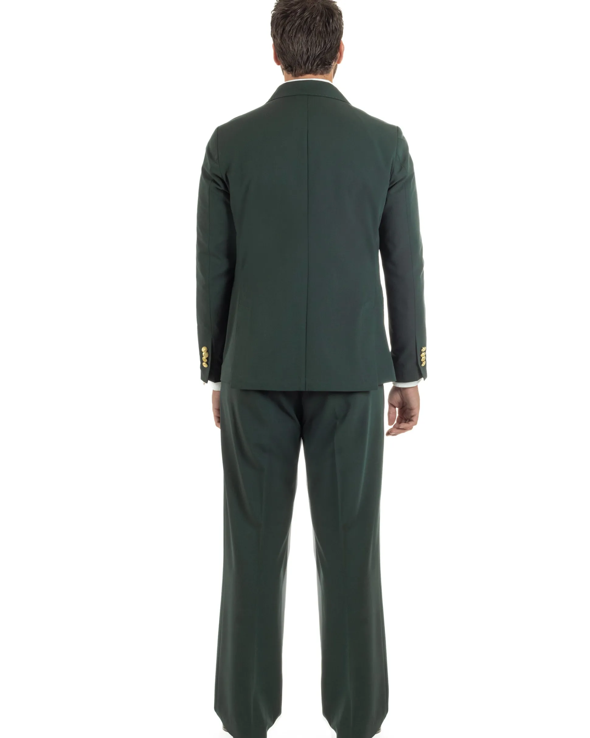 Abito uomo doppiopetto completo oversize giacca bottoni oro pantaloni baggy verde BlackSunday AE1261A