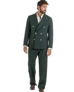 Abito uomo doppiopetto completo oversize giacca bottoni oro pantaloni baggy verde BlackSunday AE1261A
