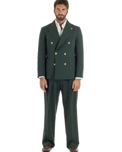 Abito uomo doppiopetto completo oversize giacca bottoni oro pantaloni baggy verde BlackSunday AE1261A