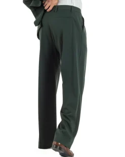 Abito uomo doppiopetto completo oversize giacca bottoni oro pantaloni baggy verde BlackSunday AE1261A