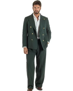 Abito uomo doppiopetto completo oversize giacca bottoni oro pantaloni baggy verde BlackSunday AE1261A