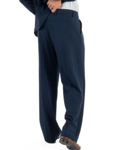 Abito uomo doppiopetto completo oversize giacca bottoni oro pantaloni baggy blu BlackSunday AE1262A
