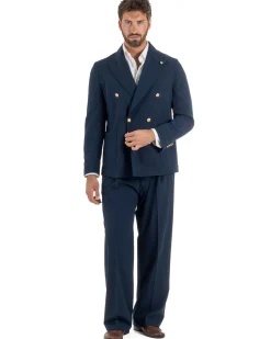 Abito uomo doppiopetto completo oversize giacca bottoni oro pantaloni baggy blu BlackSunday AE1262A