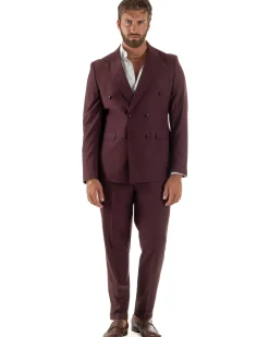 Abito uomo doppiopetto completo viscosa giacca pantaloni elegante bordeaux GIOSAL-AE1267A