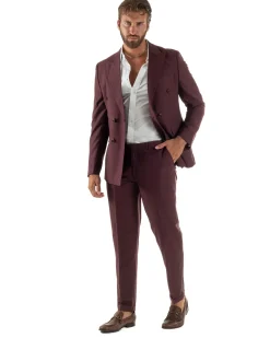 Abito uomo doppiopetto completo viscosa giacca pantaloni elegante bordeaux GIOSAL-AE1267A