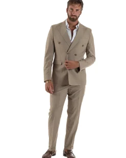 Abito uomo doppiopetto completo viscosa giacca pantaloni elegante fango melangiato GIOSAL-AE1268A