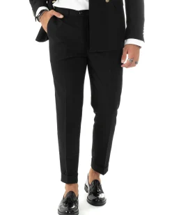 Abito uomo doppiopetto completo giacca pantaloni bottoni metallo nero melangiato elegante GIOSAL-AE1081A