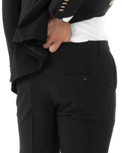 Abito uomo doppiopetto completo giacca pantaloni bottoni metallo nero melangiato elegante GIOSAL-AE1081A