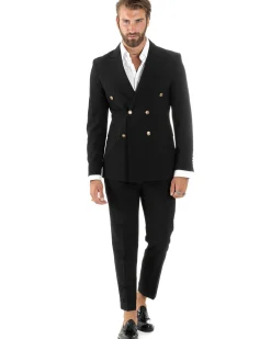 Abito uomo doppiopetto completo giacca pantaloni bottoni metallo nero melangiato elegante GIOSAL-AE1081A