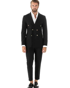 Abito uomo doppiopetto completo giacca pantaloni bottoni metallo nero melangiato elegante GIOSAL-AE1081A