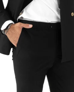 Abito uomo doppiopetto completo giacca pantaloni bottoni metallo nero melangiato elegante GIOSAL-AE1081A