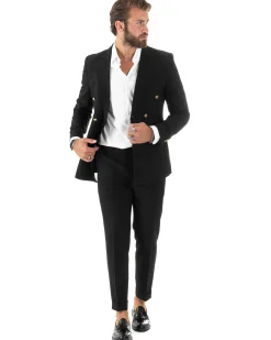 Abito uomo doppiopetto completo giacca pantaloni bottoni metallo nero melangiato elegante GIOSAL-AE1081A